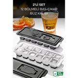 Nandy Home 2'li Set 12 Bölmeli Bas-Çıkar Buz Kalıbı - Kapaklı Silikon Tabanlı Buzluk