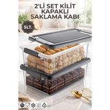 Nandy Home 2'li Set 5lt. Decobox Çok Amaçlı Saklama Kabı - Piknik Taşıma Seti - 5lt. - Antrasit