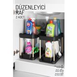 Nandy Home 2'Li Set Ahşap Ayaklı İki Katlı Fonksiyonel Düzenleyici – Dolap, Evye Altı, Tezgah Üstü SİYAH