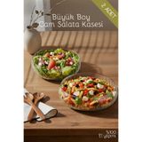 Nandy Home 2'li Set Büyük Boy Cam Salata Kasesi - İskandinav Tarz Kase - Şeffaf Kase