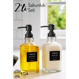 Nandy Home 2'li Set Cam Sabunluk - Deterjanlık, Sıvı Sabunluk - El Sabunluğu -500Ml.