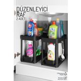 Nandy Home 2'Li Set İki Katlı Fonksiyonel Düzenleyici – Dolap, Evye Altı, Tezgah Üstü SİYAH