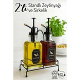 Nandy Home 2'li Vintage Sprey Başlıklı ve Standlı Zeytinyağı ve Sirkelik - Cam Şişe -500ML. - Siyah - 500 ml