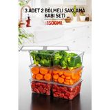 Nandy Home 3 Adet 2 Bölmeli 1,5lt. Saklama Kabı Seti - Difrizde Kullanıma Uygun - 7 lt