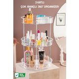 Nandy Home 3 Katlı, Çok Amaçlı, Düzenleyici Döner Raf Şeffaf