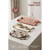 Nandy Home 3’lü Metal Sunum Tepsisi Seti - Kulplu Servis Tepsisi - Kahve, İkram ve Dekoratif Kullanım