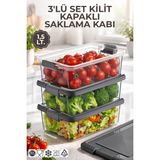 Nandy Home 3'lü Set 1,5lt. Decobox Çok Amaçlı Saklama Kabı - Piknik Taşıma Seti - 1,5lt. - Antrasit