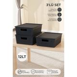 Nandy Home 3'lü Set Hava Delikli Seul Model Çok Amaçlı Saklama Kutusu 12LT. - Düzenleyici Organizer - Antrasit