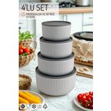 Nandy Home 4'lü Set Çizgili, Yuvarlak Saklama Kabı Seti / 2,5lt.- 1,5lt.- 0,80lt.- 0,45lt.