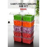 Nandy Home 5 Adet 2 Bölmeli 1,5lt. Saklama Kabı Seti - Difrizde Kullanıma Uygun - 6 lt