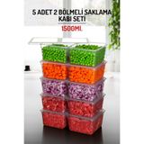 Nandy Home 5 Adet 2 Bölmeli 1,5Lt. Saklama Kabı Seti - Difrizde Kullanıma Uygun