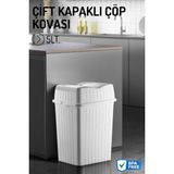 Nandy Home 5lt. Çift Kapaklı Çöp Kovası, Mutfak ve Banyo Için Çöp Kutusu - 5 lt - Beyaz