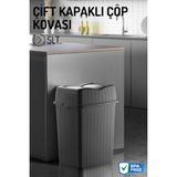 Nandy Home 5lt. Çift Kapaklı Çöp Kovası, Mutfak ve Banyo Için Çöp Kutusu - 5 lt - Gri