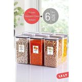 Nandy Home 6 Adet 1,5 Lt Suya Dayanıklı Etiketli, Kare Erzak Saklama Kabı Şeffaf