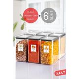 Nandy Home 6 Adet 2,6 Lt Suya Dayanıklı Etiketli, Dikdörtgen Erzak Saklama Kabı Şeffaf