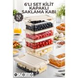 Nandy Home 6'lı Set 0,5lt. Decobox Çok Amaçlı Saklama Kabı - Piknik Taşıma Seti - 0,5lt. - Krem