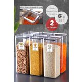 Nandy Home 6'lı Set Etiketli, Silikon Contalı Kare Erzak Saklama Kabı Seti 2 Lt Şeffaf