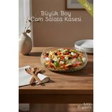 Nandy Home Büyük Boy Cam Salata Kasesi - Iskandinav Tarz Kase - Şeffaf Kase - 1 - 2 L