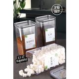 Nandy Home Dekoratif Kare 1,5 Lt Vakum Kapaklı 3'Lü Set Çay, Şeker ve Kahve Saklama Kutusu