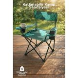 Nandy Home Desenli Katlanabilir Kamp Sandalyesi - Bardak Tutuculu-Telefon Bölmeli-Taşınabilir Outdoor Sandalye - Metal - Yeşil