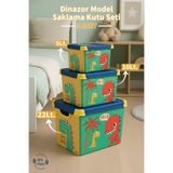 Nandy Home Dinazor Desenli 3’lü Set Kapaklı Saklama Kutusu 5L-10L-22L