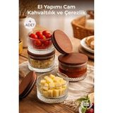 Nandy Home El Yapımı Cam, 4'lü Set Yuvarlak, Kahvaltılık ve Çerezlik - Kayın