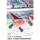 Nandy Home KAPAKLI 9'lu Set Tall Clear Buzdolabı & Dolap Içi Düzenleyici Organizer