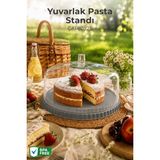 Nandy Home Kapaklı Yuvarlak Pasta Standı Sunumluk Kek ve Tatlı Servis Fanusu 25 cm - Antrasit