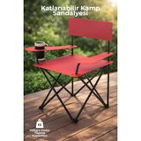 Nandy Home Katlanabilir Kamp Sandalyesi - Bardak Tutuculu - Taşınabilir Outdoor Sandalye Kırmızı - Metal