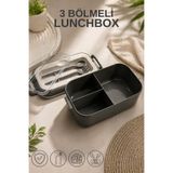 Nandy Home Lunchbox Kaşık & Çatal Dahil Yemek Kabı - Kilitli Kapaklı Sefer Tası - Taşıma Saplı - 3 Bölmeli