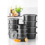 Nandy Home Mikrodalga ve Difrizde Kullanılabilen Saklama Kabı Seti Yuvarlak 12'li Antrasit