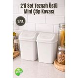 Nandy Home Mini Çöp Kovası 2’li Set 1,7 Lt. - Tezgah Üstü - Kapaklı - Bpa Free - Ofis & Mutfak Kullanım - 0 - 19 lt - Beyaz