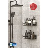 Nandy Home Yapışkanlı 2 Adet Banyo Rafı Şampuanlık Sabunluk ANTRASİT