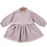 Nanon Baby Yakası Fırfırlı Vintage Elbise - Antrasit - Gül Kurusu - 6 - 9 Ay