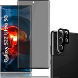 Nanospace Samsung Galaxy S22 Ultra Hayalet Privacy Seramik Tam Kapatan Ekran Koruyucu + 3D Siyah Kamera Koruyucu