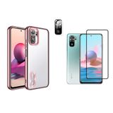 Nanospace Xiaomi Redmi Note 10 Pro Koruma Seti Logo Gösteren Kılıf + ekran koruyucu + Kamera Koruyucu (rose)