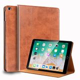 NANRUIL iPad Kılıfı 5./6. Nesil 9.7" 2017/2018 ve Ipad Air 1/2 9.7" 2013/2014 Hakiki Deri Kapak Koruyucu Kılıf, Otomatik Uyanma/Uyku. Kahverengi