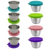 NANSHINE 8 adet Salata Sosu Konteynerleri, 4 renk Sızdırmaz Silikon Kapaklı 24oz/70ml Baharat Kapları, Öğle Yemeği Kutusu, Piknik, Seyahat için Paslanmaz Çelik Daldırma Sos Bardakları