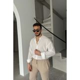 Napas Erkek Oversize Keten Görünümlü Gömlek - 2XL - Beyaz
