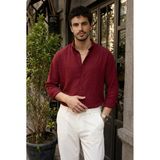 Napas Erkek Oversize Keten Görünümlü Gömlek Bordo