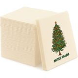 NapkinStore Kumaş Dokulu Bej Yılbaşı Ağacı Baskılı Peçete 12'li