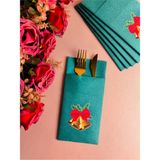 NapkinStore Kumaş Dokulu Çan Yılbaşı Baskılı Yeşil Cepli Peçete 6'lı