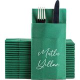 NapkinStore Kumaş Dokulu Mutlu Yıllar Baskılı Yeşil Cepli Peçete 6'lı