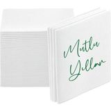 NapkinStore Kumaş Dokulu Yeşil Mutlu Yıllar Baskılı Beyaz Peçete 12'li