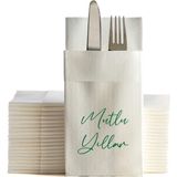 NapkinStore Kumaş Dokulu Yeşil Mutlu Yıllar Baskılı Beyaz Peçete 6'lı