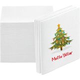 NapkinStore Kumaş Dokulu Yılbaşı Ağacı Baskılı Mutlu Yıllar Beyaz Peçete 12'li