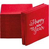 NapkinStore Kumaş Dokulu Yılbaşı Mutlu Yıllar Peçetesi Kırmızı Kokteyl 12'li