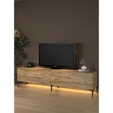 Napoli 200 Cm Led Işıklı Geniş Dolaplı Minifiksli Tv Ünitesi - Tv Sehpası - Atlantik Çam