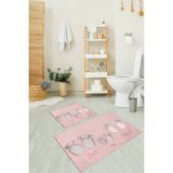 Napoli Home 3D Dijital Baskılı Kaymaz Taban Yıkanabilir Ikili Banyo Takımı Klozet Takımı, N-Klozet-16-Pembe,