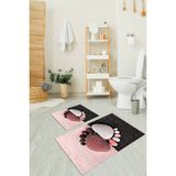 Napoli Home 3D Dijital Baskılı Kaymaz Taban Yıkanabilir Ikili Banyo Takımı Klozet Takımı, N-Klozet-17-Pembe, - 60 x 100 cm